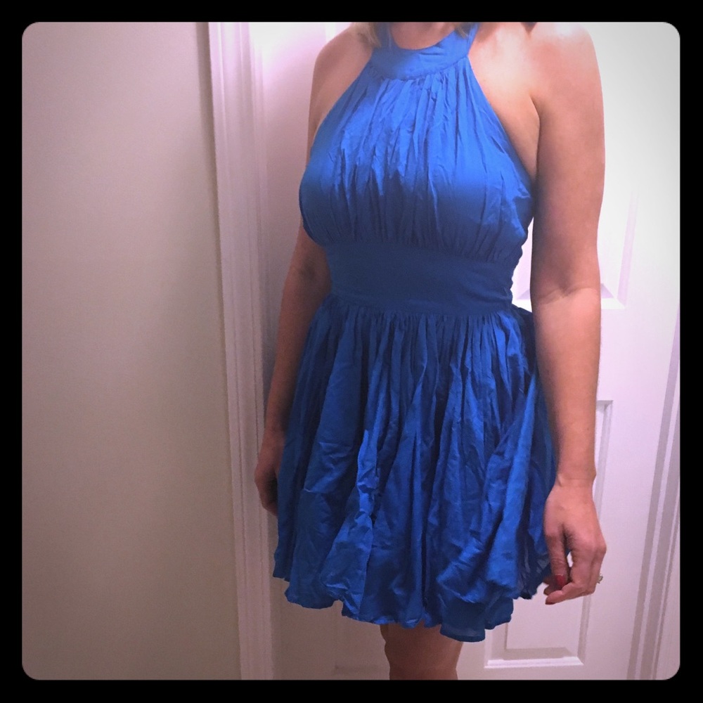 Short blue halter top dress